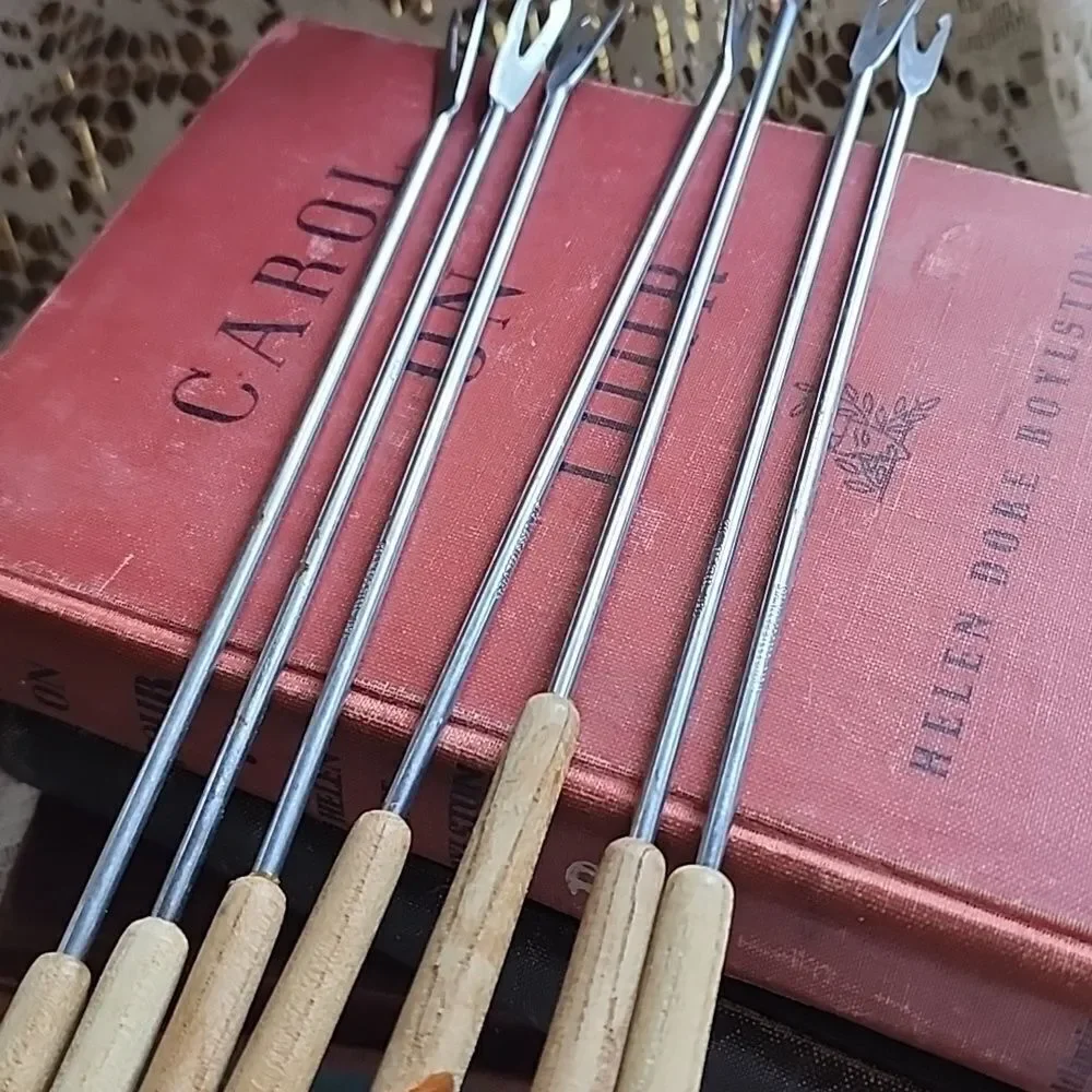 Vintage Mid Century Modern Wooden & Metal Fondue Forks